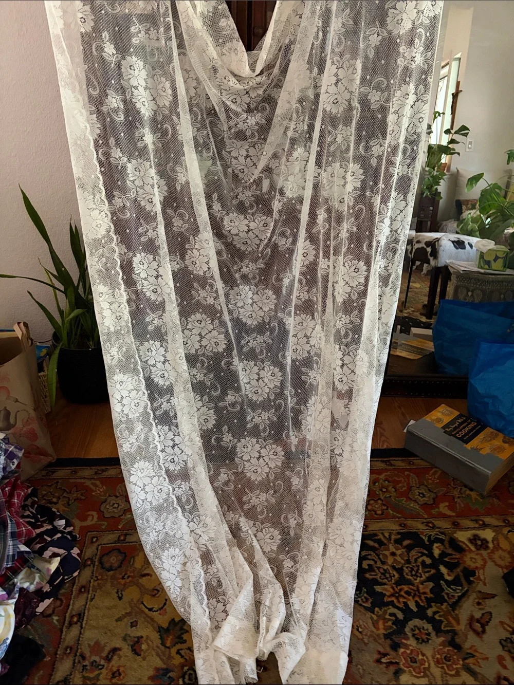Sheer Floral Lace Curtain Panel - White